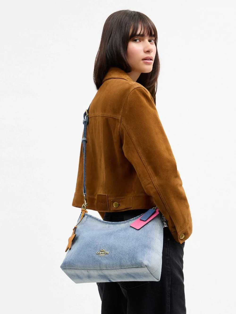 Coach Outlet Laurel Shoulder Bag In Loved Denim With Charms